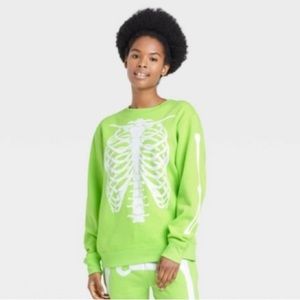NWT MIGHTY FINE SKELETON LIME NEON GREEN SWEATSHIRT